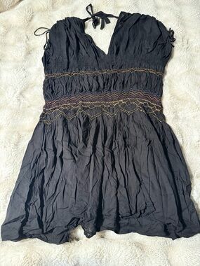 Free People Black Smocked Waist Sleeveless Dress